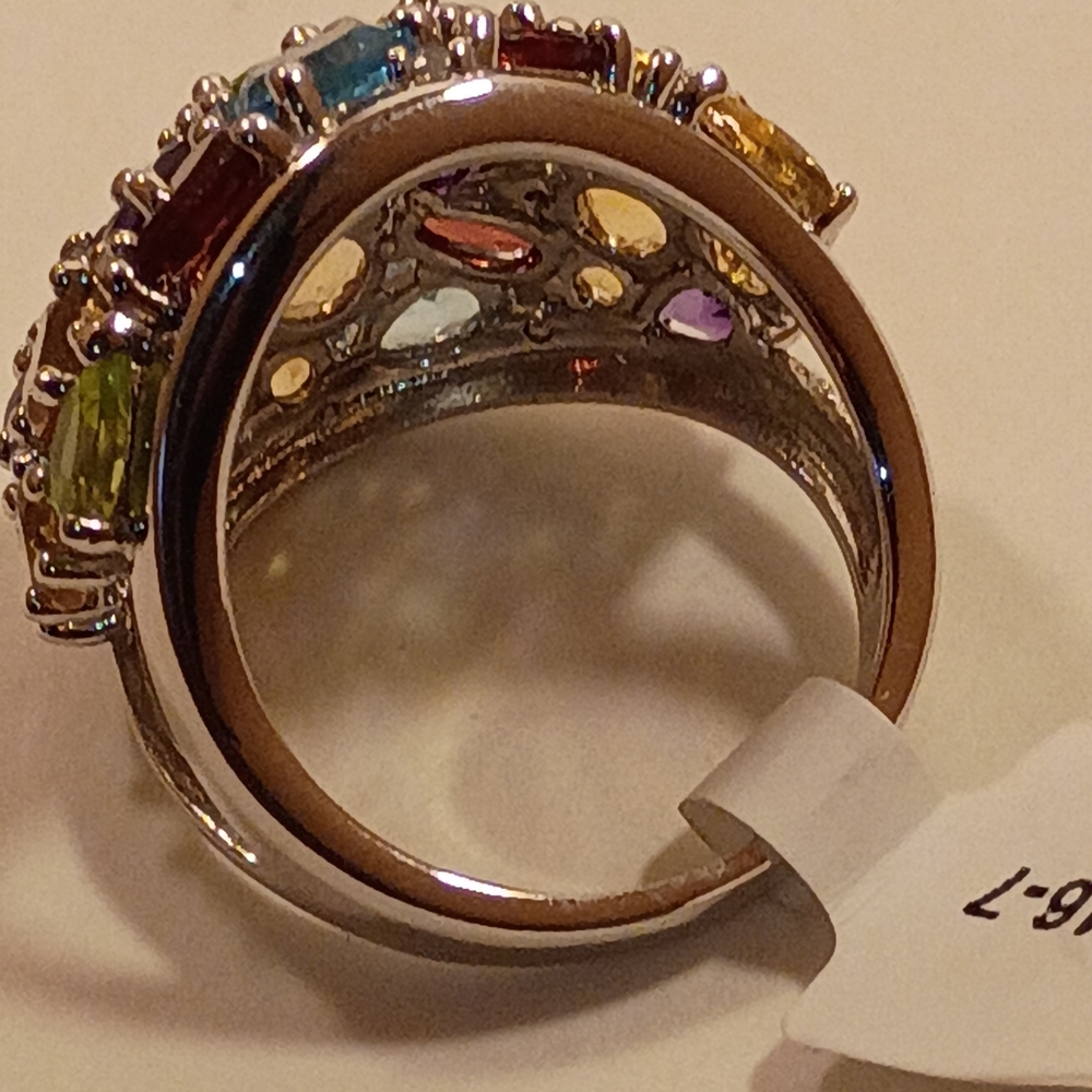 Multi-Color Gemstone Silver Ring - Picture 4 of 6